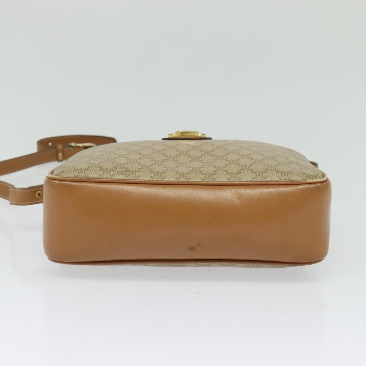 CELINE Macadam Canvas Shoulder Bag Beige Gold Auth 126988