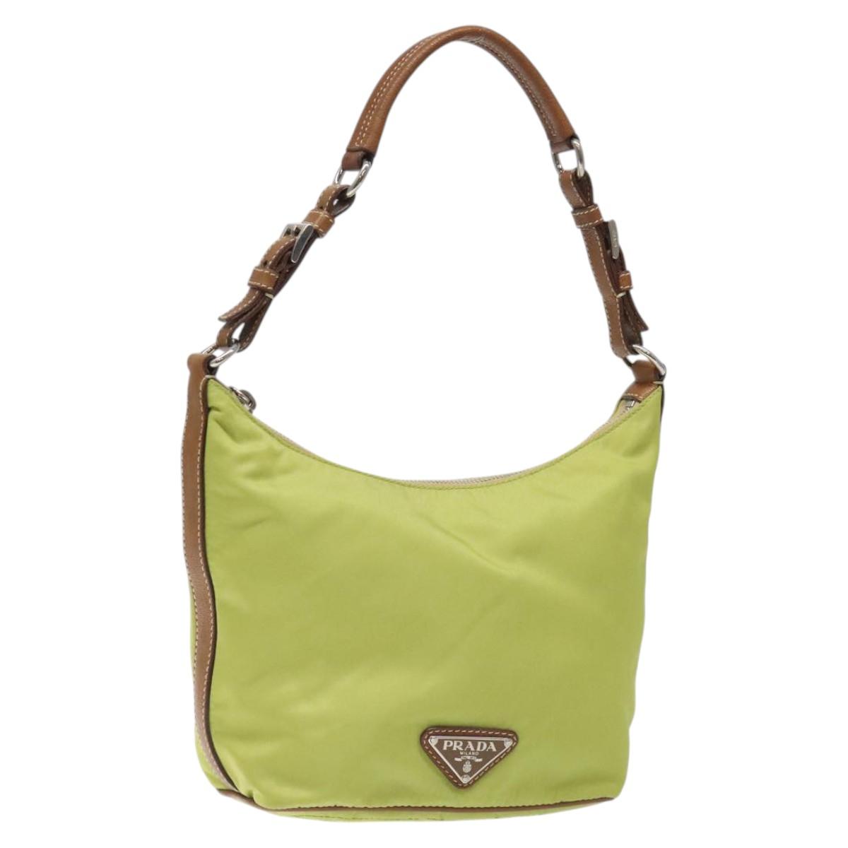 PRADA Shoulder Bag Nylon Silver Light green Auth 126993V