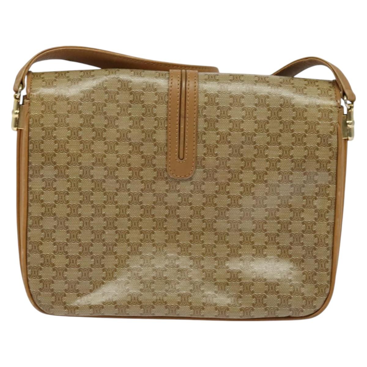 CELINE Macadam Canvas Shoulder Bag PVC Beige Gold Auth 126995
