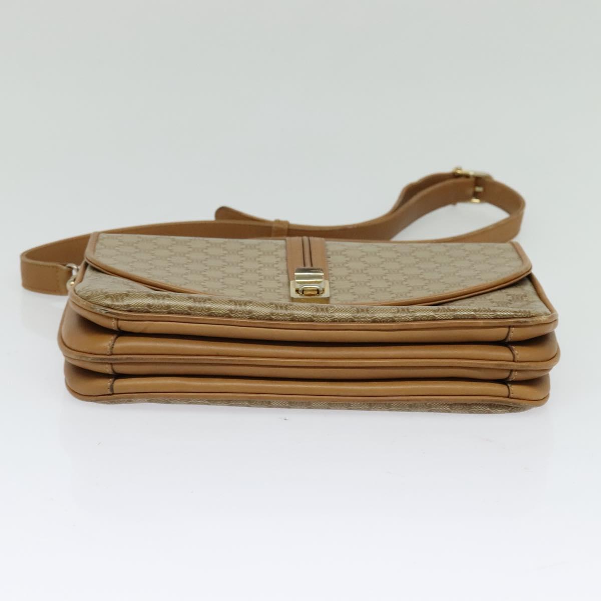 CELINE Macadam Canvas Shoulder Bag PVC Beige Gold Auth 126995
