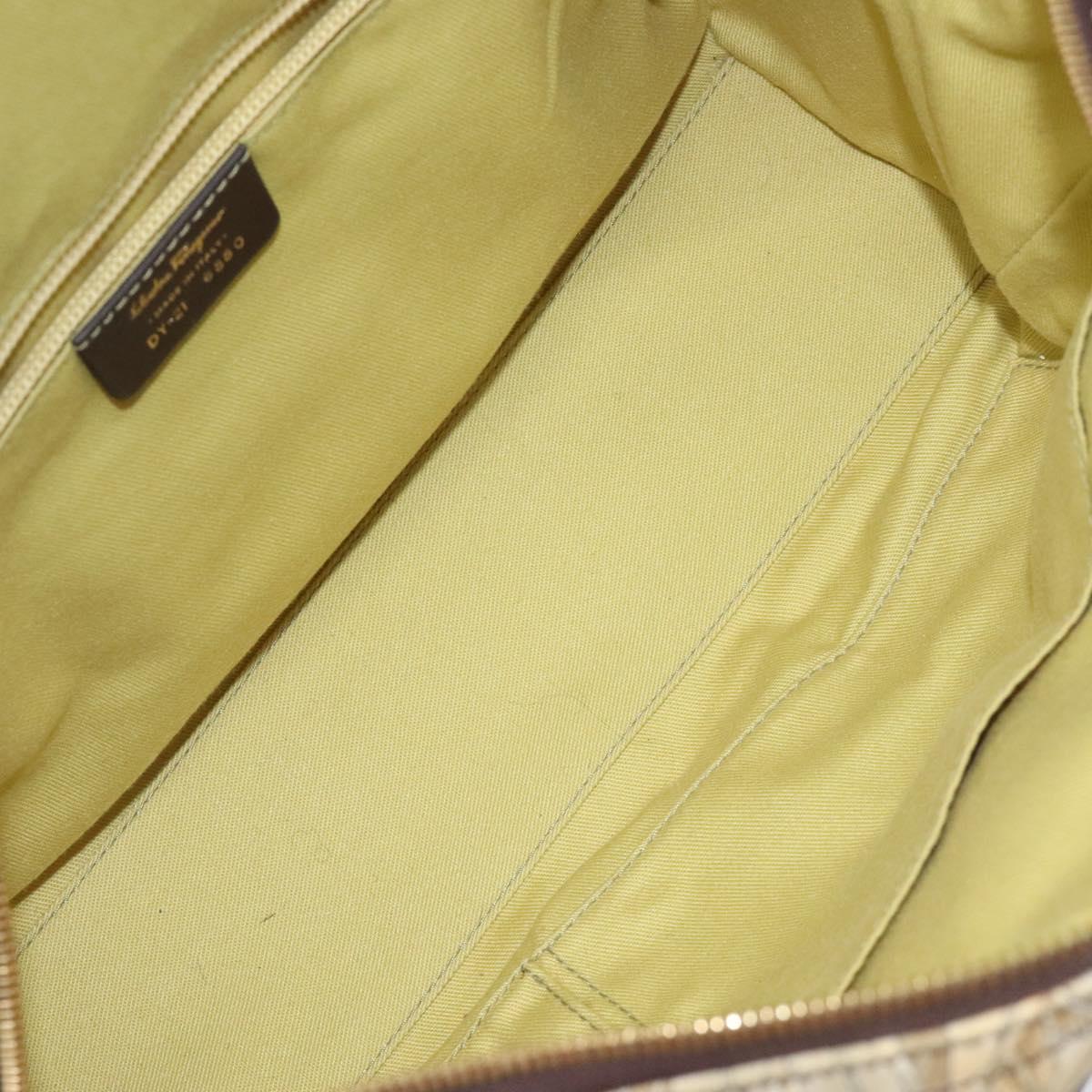 Salvatore Ferragamo Gancini Shoulder Bag Canvas Beige Gold Auth 126999