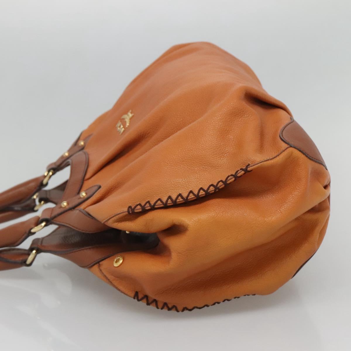 MCM Shoulder Bag Leather Brown Gold Auth 127023