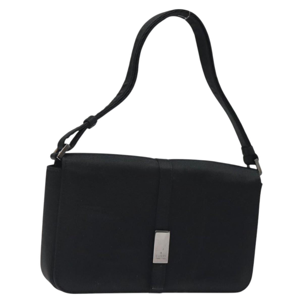 GUCCI Accessory Pouch Satin Black Silver Auth 127027
