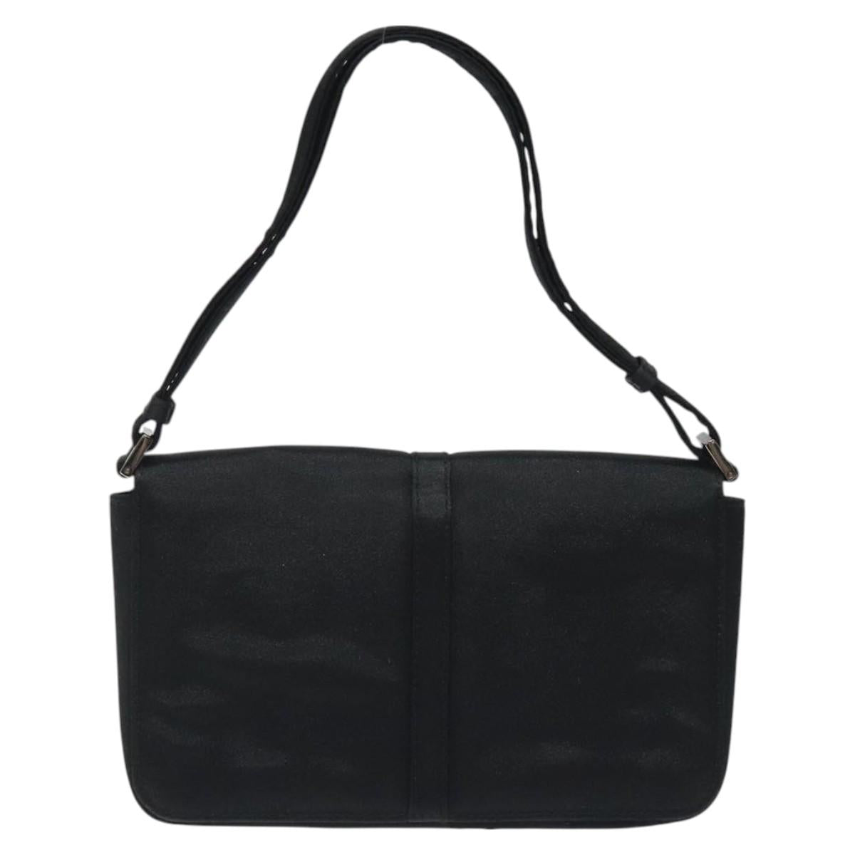 GUCCI Accessory Pouch Satin Black Silver Auth 127027