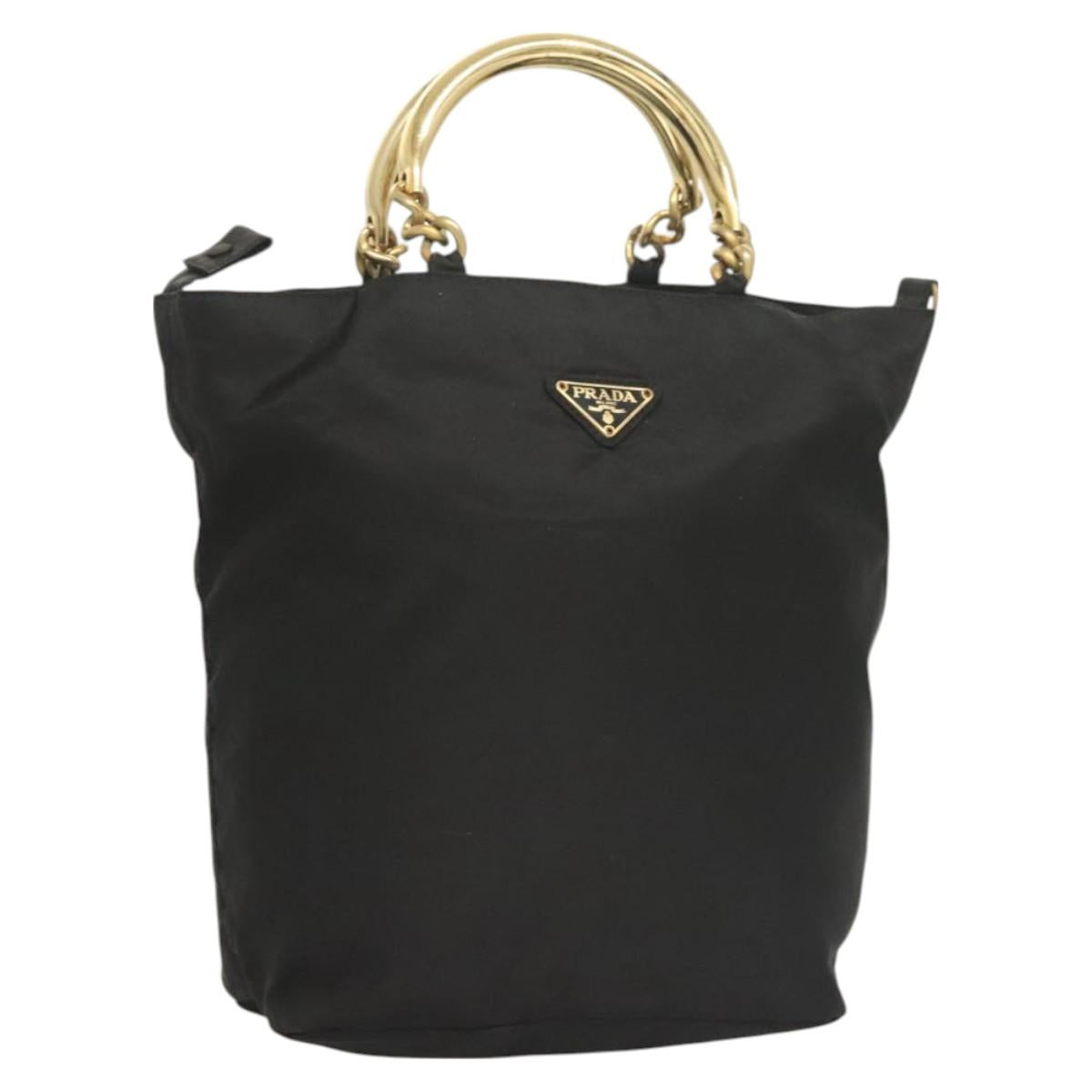 PRADA Chain Hand Bag Nylon Black Gold Auth 127043
