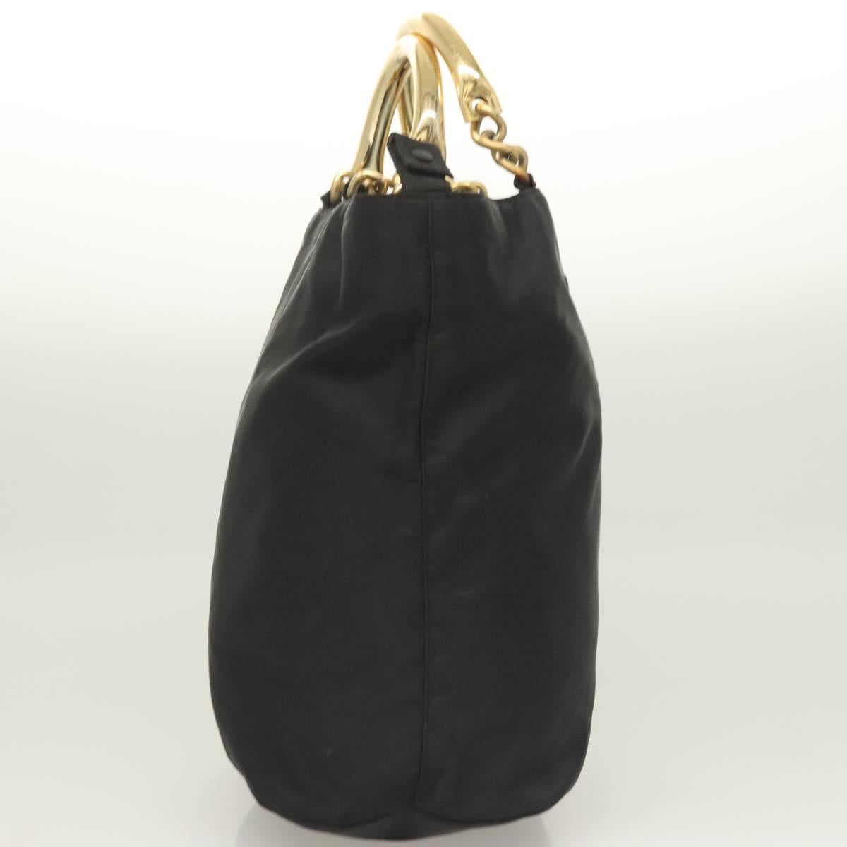 PRADA Chain Hand Bag Nylon Black Gold Auth 127043