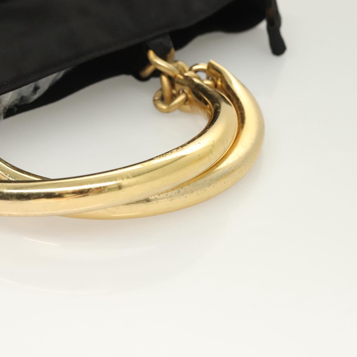 PRADA Chain Hand Bag Nylon Black Gold Auth 127043