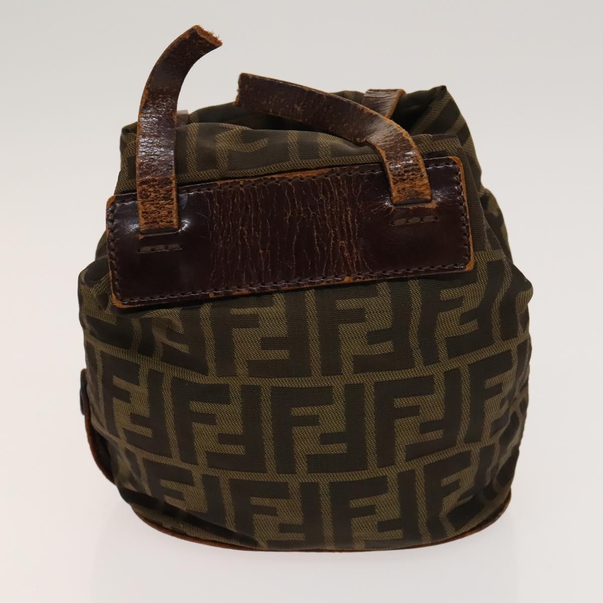 FENDI Zucchino Canvas Backpack Bag Enamel 2Set Brown Auth 127047