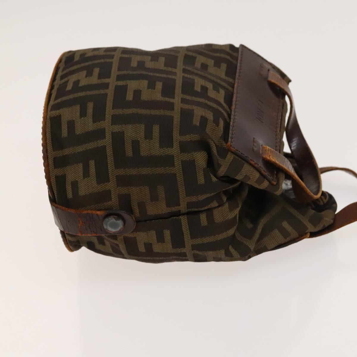 FENDI Zucchino Canvas Backpack Bag Enamel 2Set Brown Auth 127047