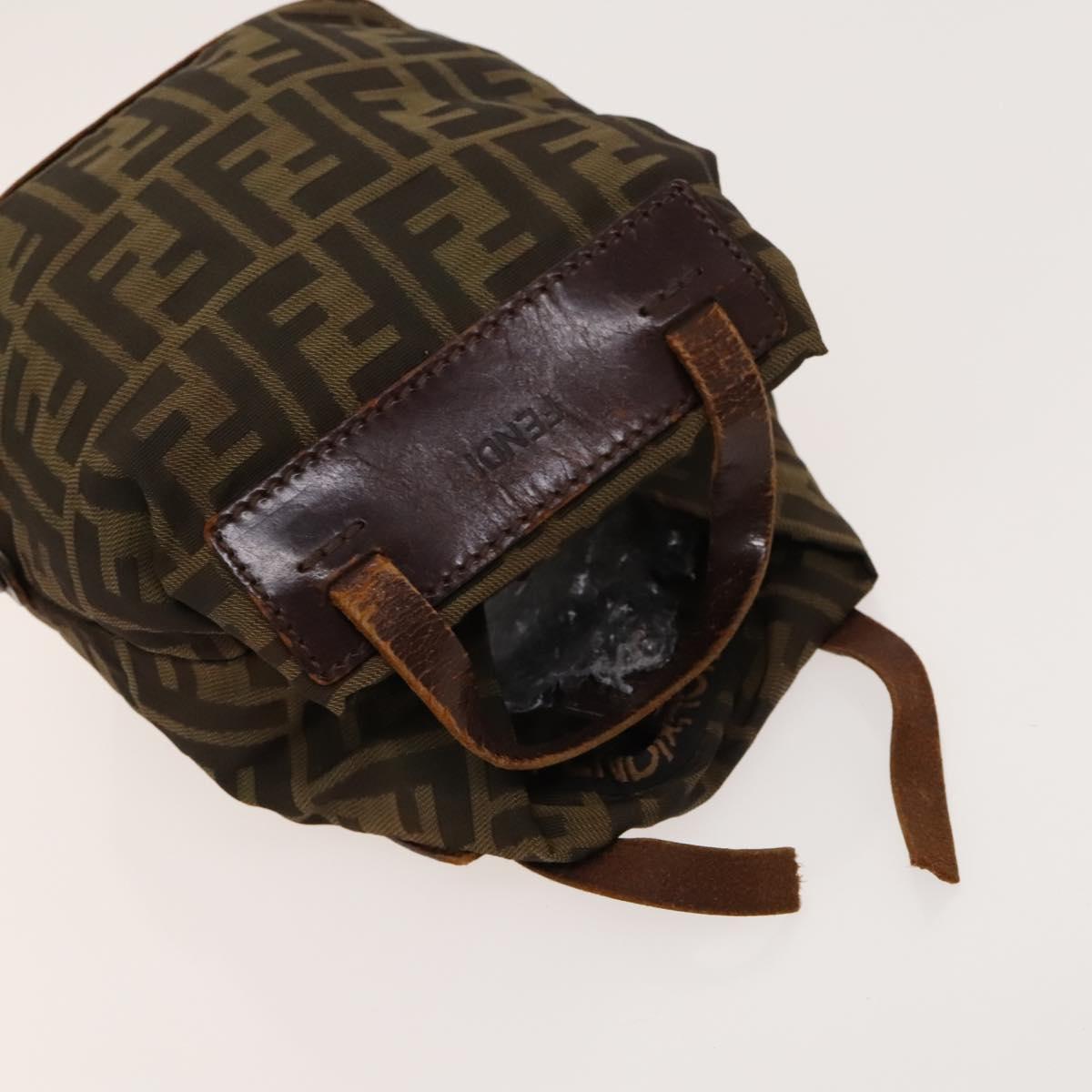 FENDI Zucchino Canvas Backpack Bag Enamel 2Set Brown Auth 127047