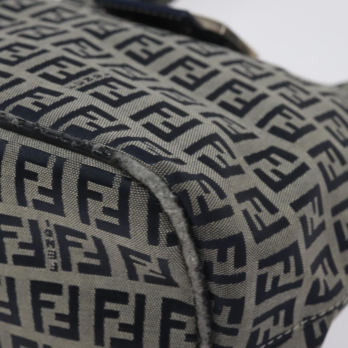 FENDI Zucchino Canvas Shoulder Bag Navy Silver Auth 127065