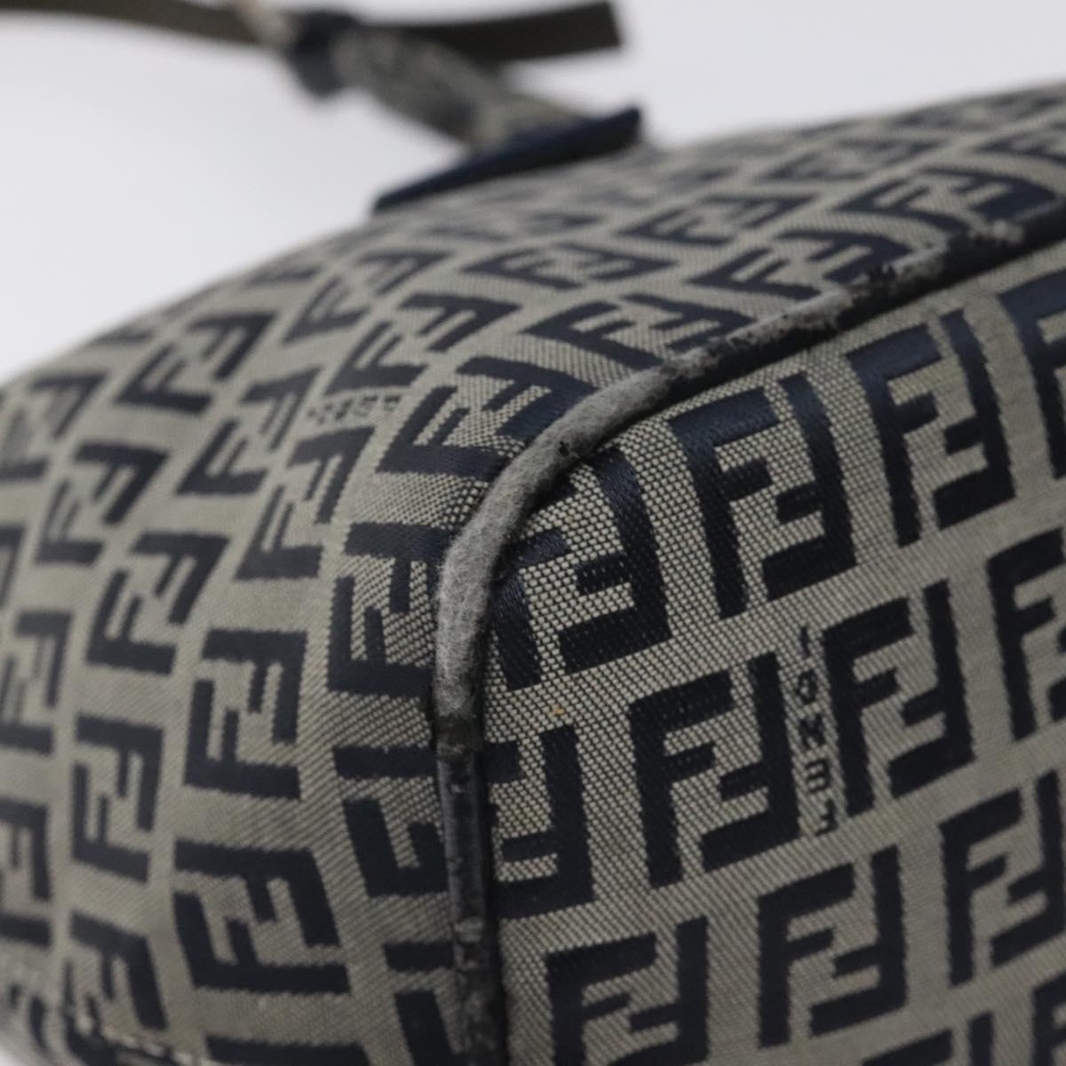 FENDI Zucchino Canvas Shoulder Bag Navy Silver Auth 127065