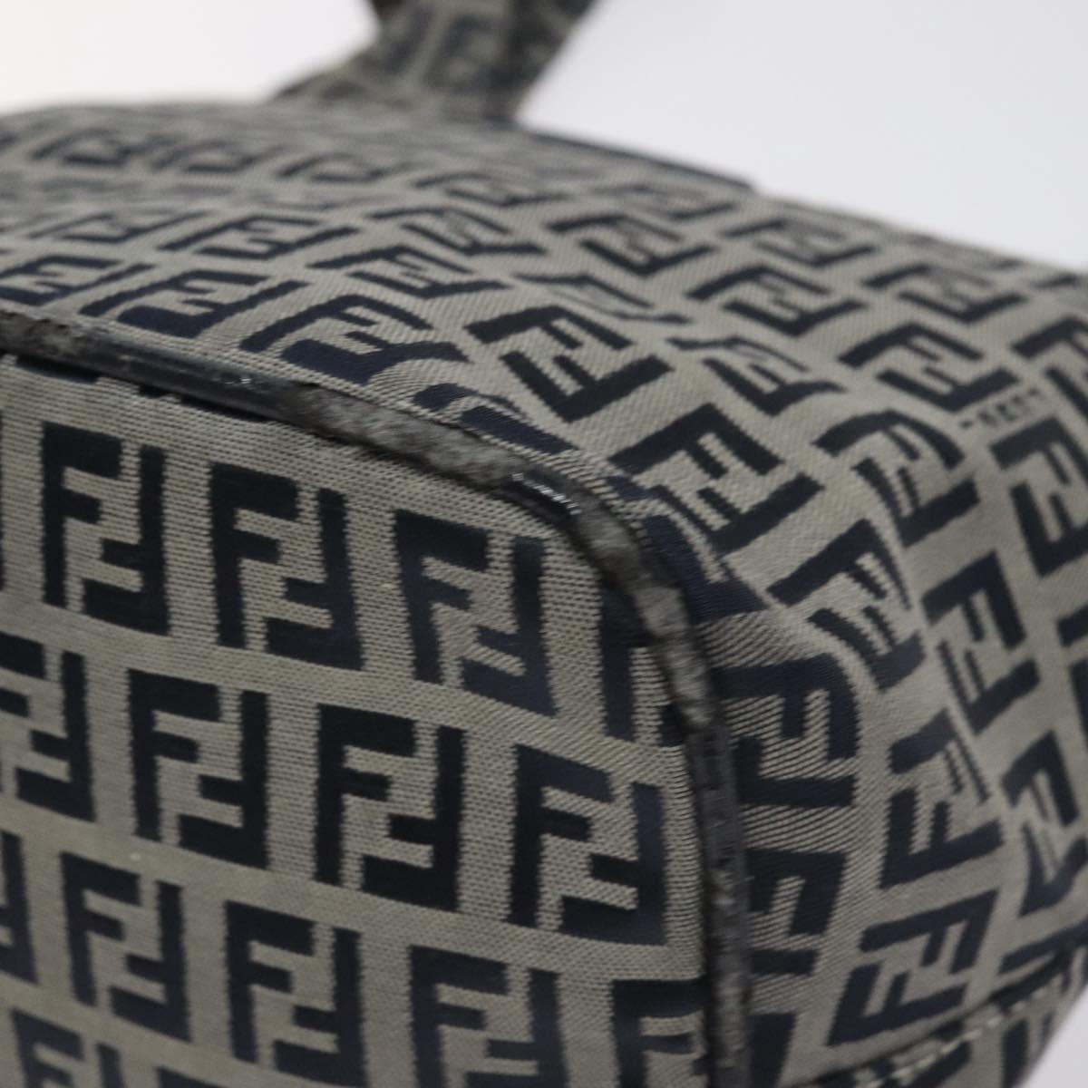 FENDI Zucchino Canvas Shoulder Bag Navy Silver Auth 127065
