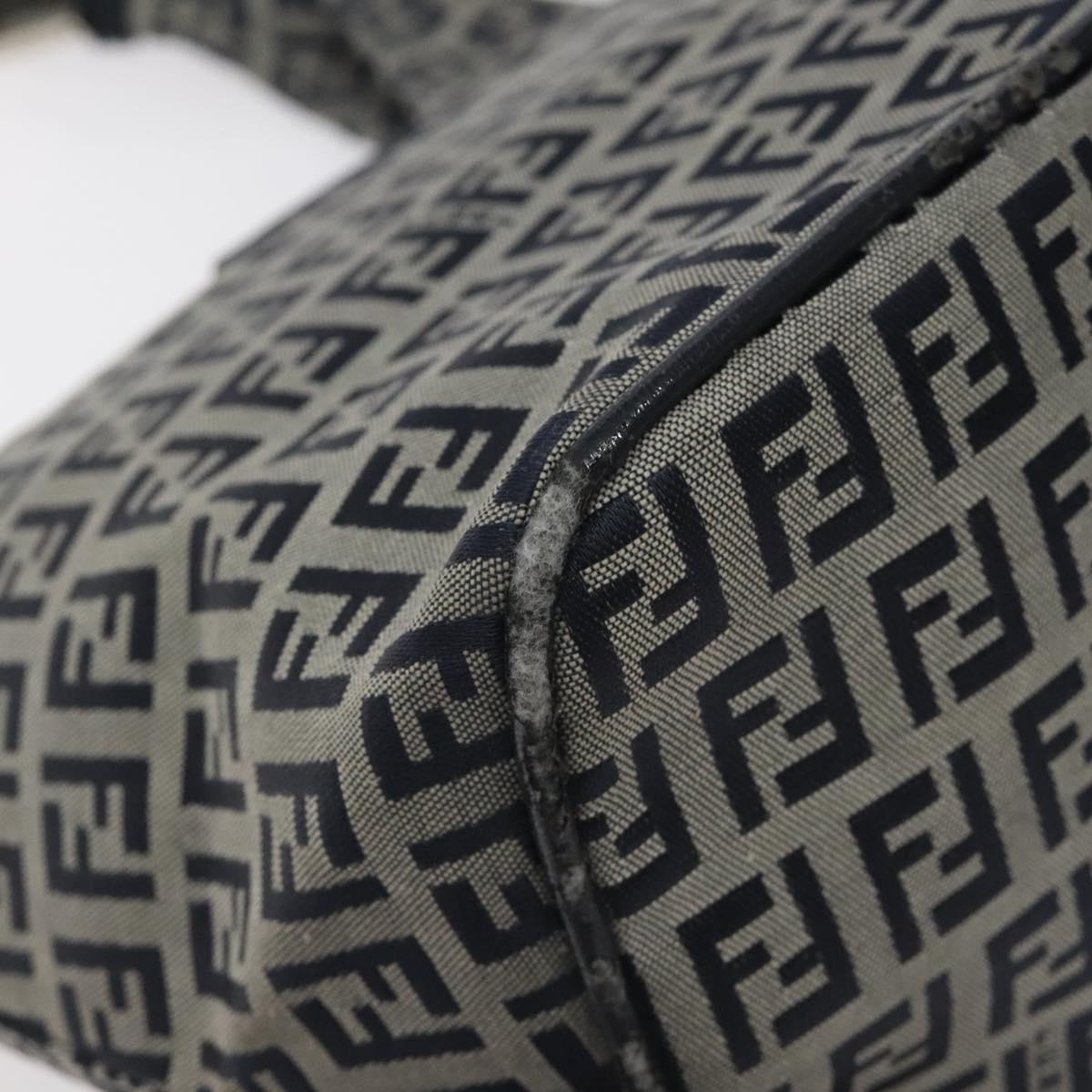 FENDI Zucchino Canvas Shoulder Bag Navy Silver Auth 127065