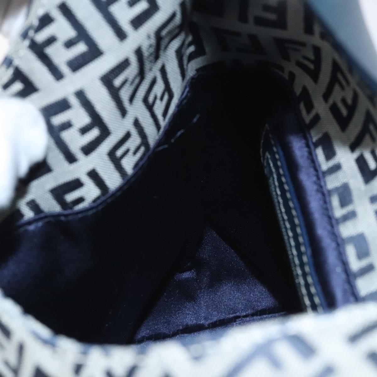 FENDI Zucchino Canvas Shoulder Bag Navy Silver Auth 127065