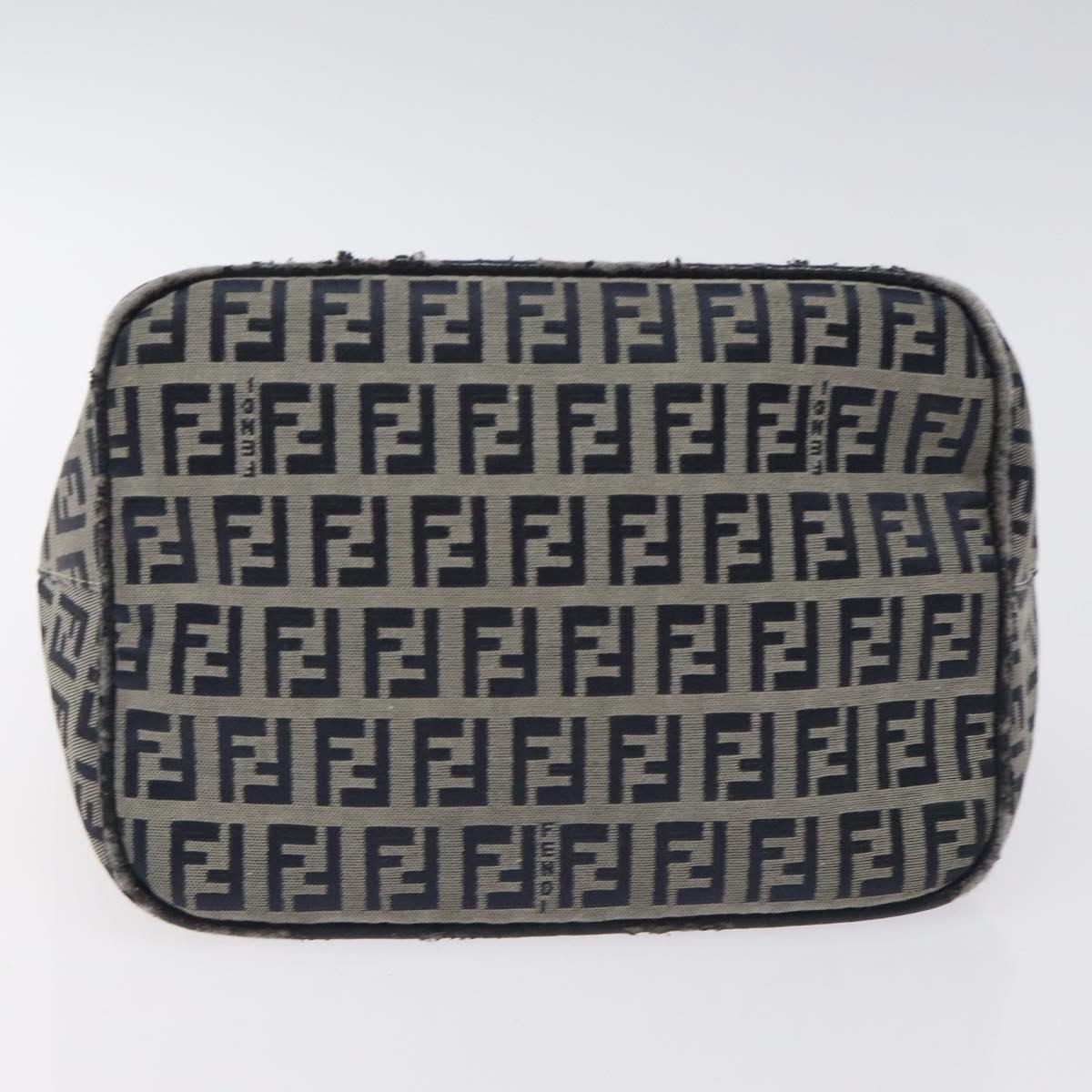 FENDI Zucchino Canvas Shoulder Bag Navy Silver Auth 127065