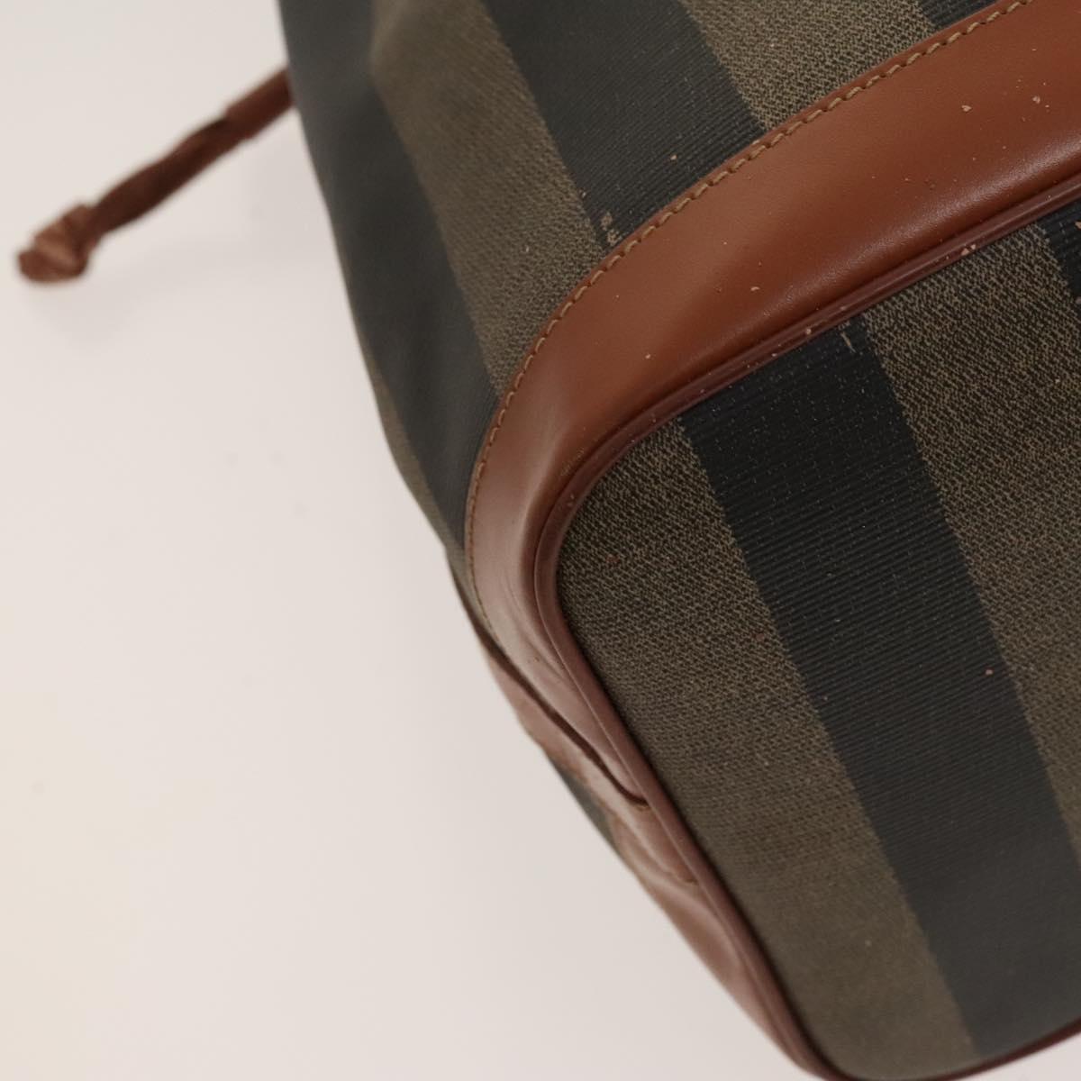 FENDI Pecan Canvas Shoulder Bag PVC Black Brown Auth 127073