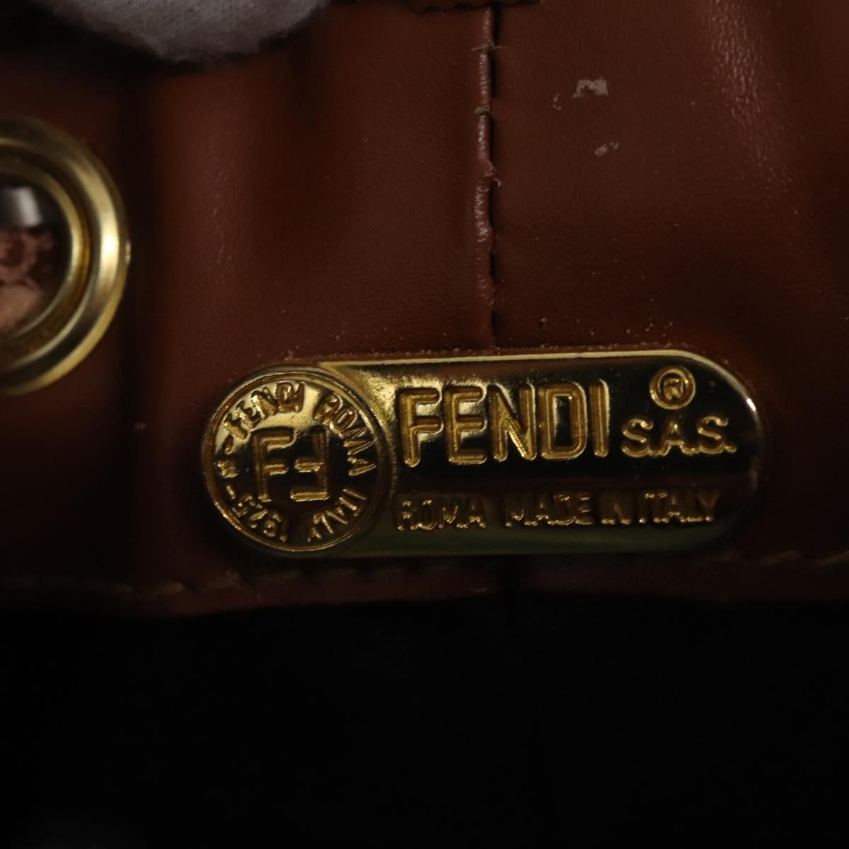 FENDI Pecan Canvas Shoulder Bag PVC Black Brown Auth 127073