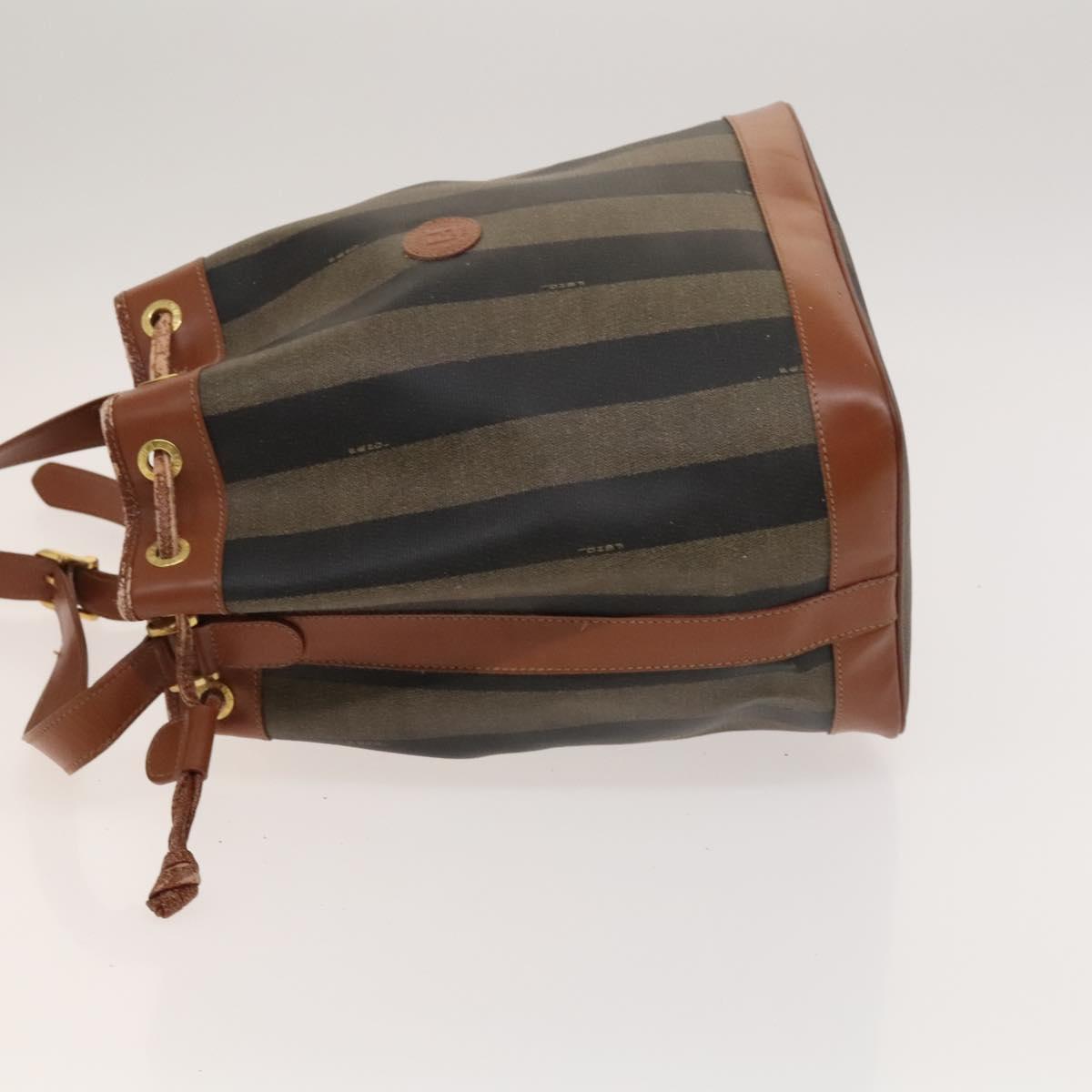 FENDI Pecan Canvas Shoulder Bag PVC Black Brown Auth 127073