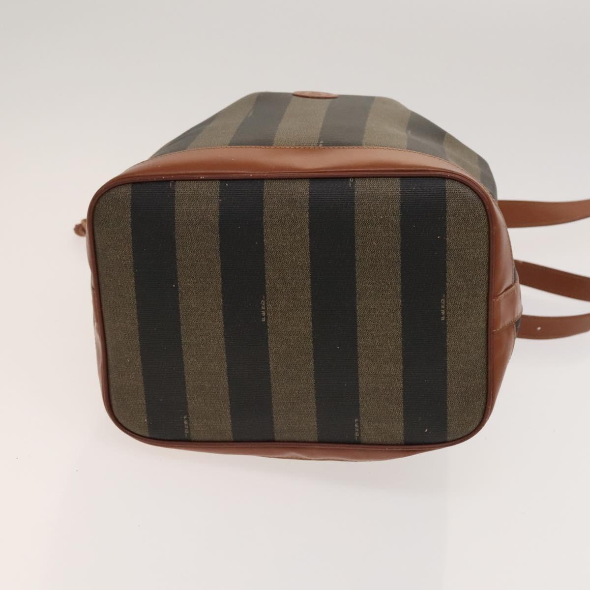FENDI Pecan Canvas Shoulder Bag PVC Black Brown Auth 127073