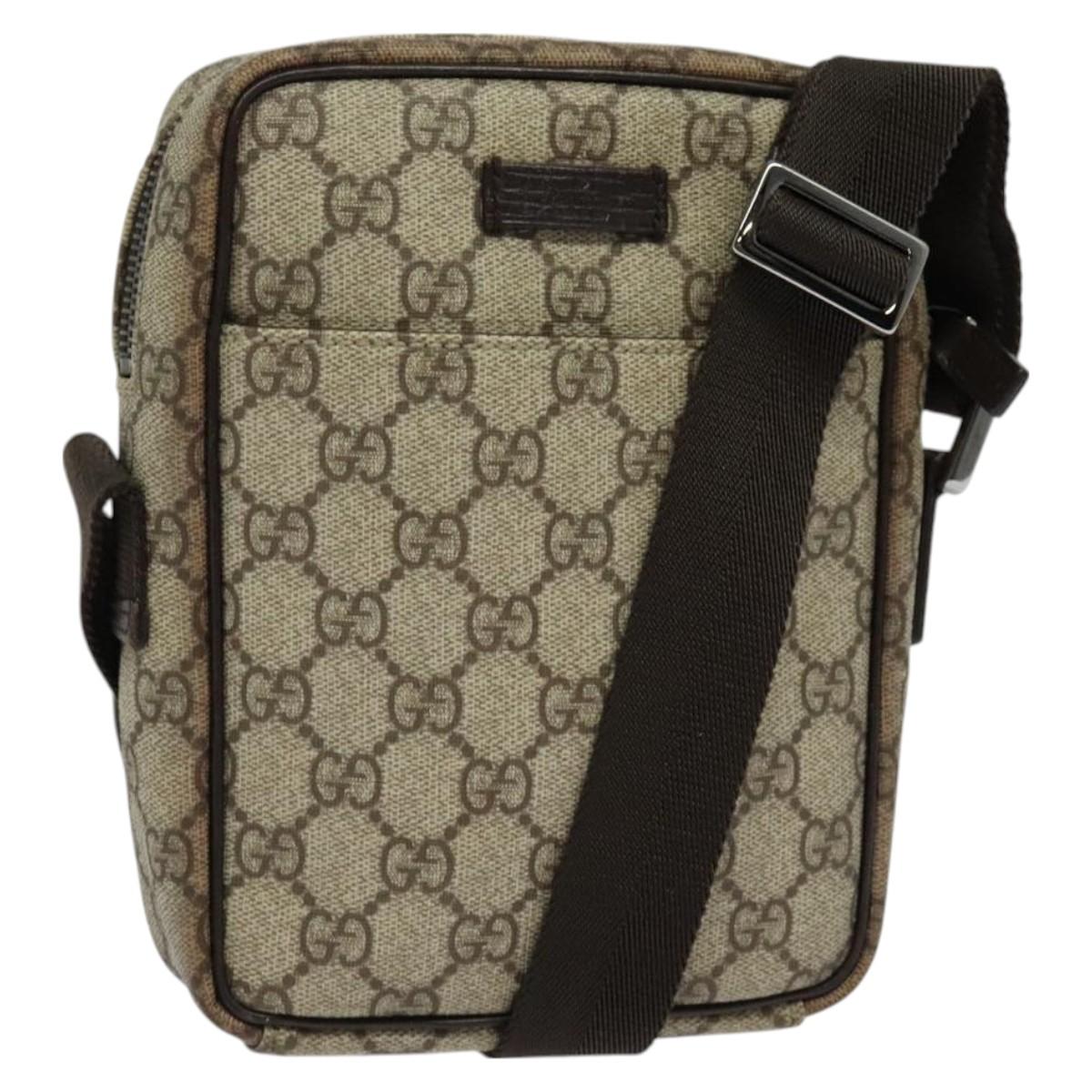 GUCCI GG Supreme Shoulder Bag PVC Beige Silver 122754 Auth 127080