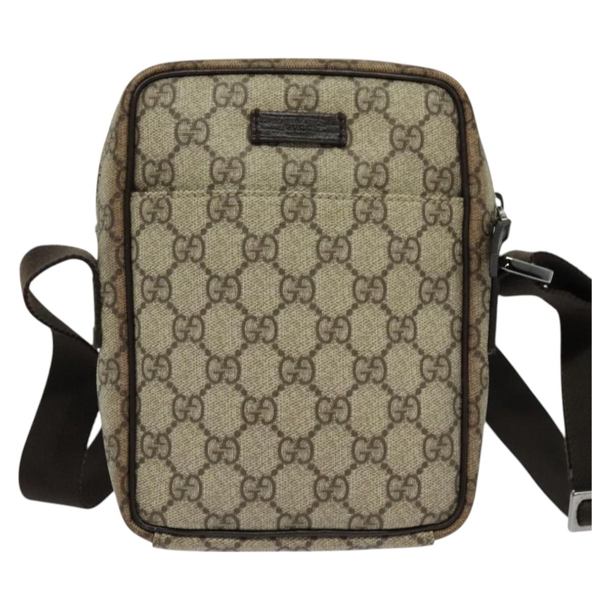 GUCCI GG Supreme Shoulder Bag PVC Beige Silver 122754 Auth 127080
