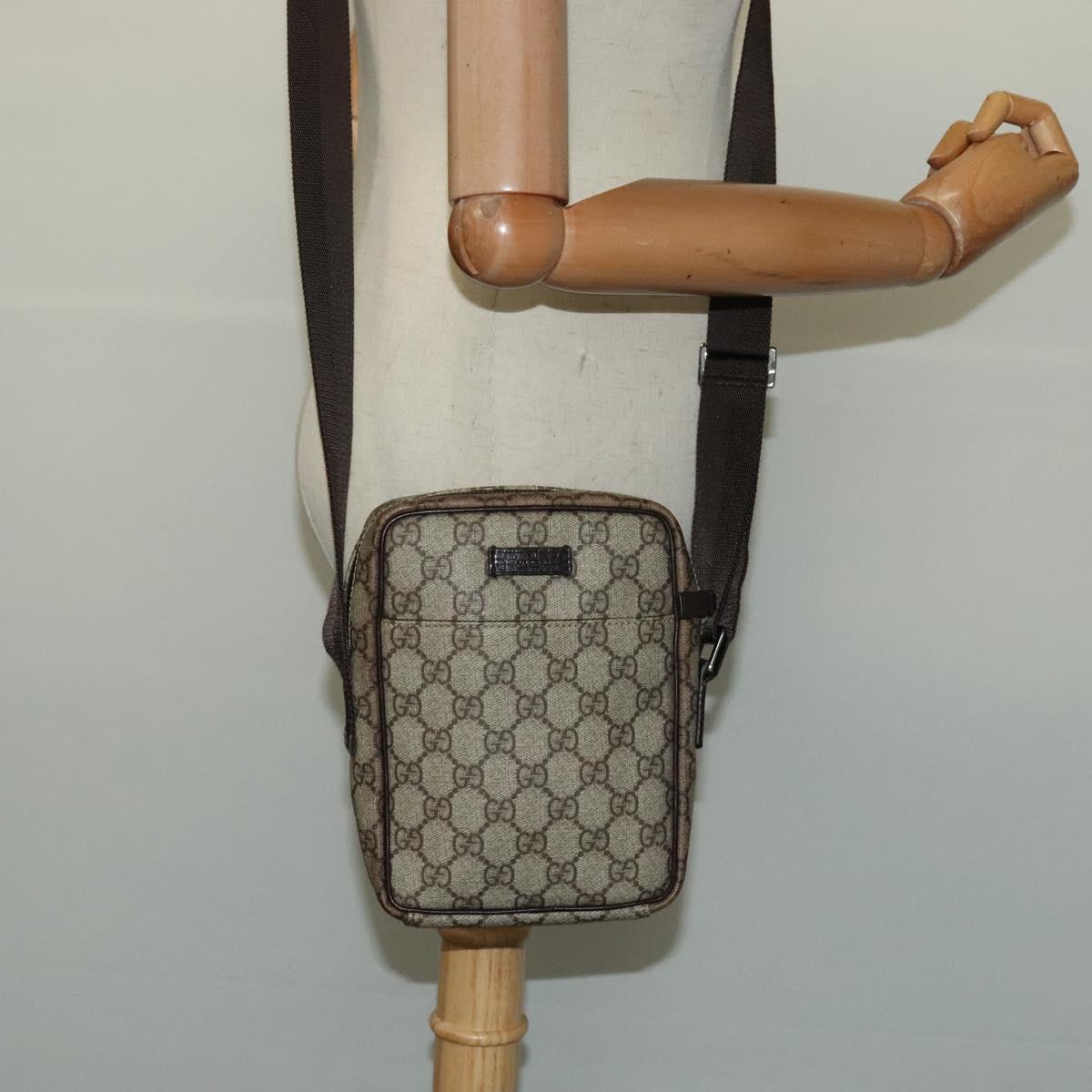 GUCCI GG Supreme Shoulder Bag PVC Beige Silver 122754 Auth 127080