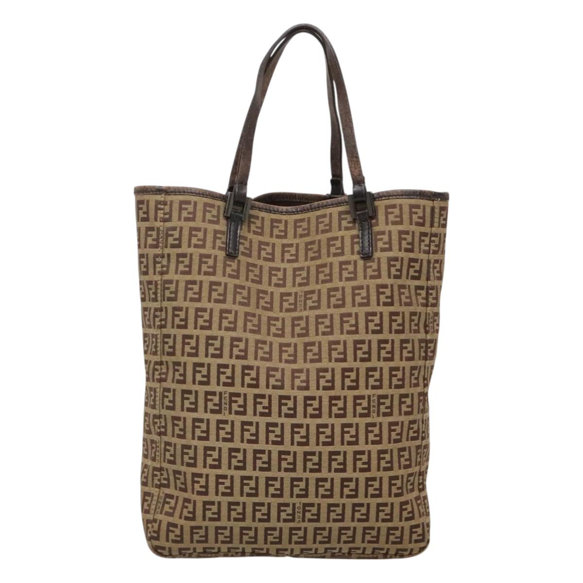 FENDI Zucchino Canvas Hand Bag Beige Auth 127082