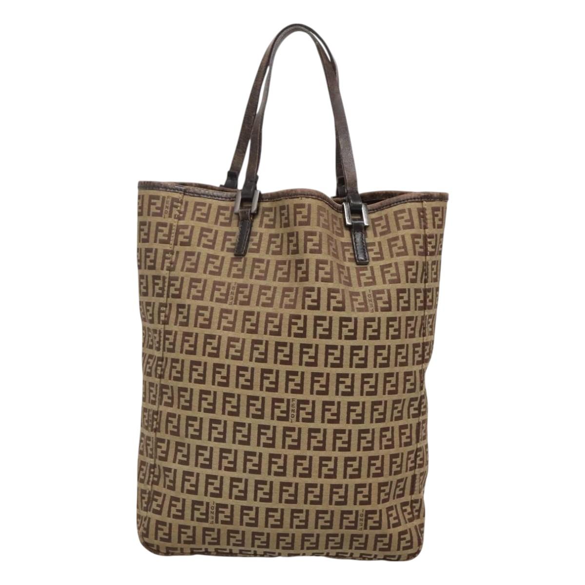 FENDI Zucchino Canvas Hand Bag Beige Auth 127082