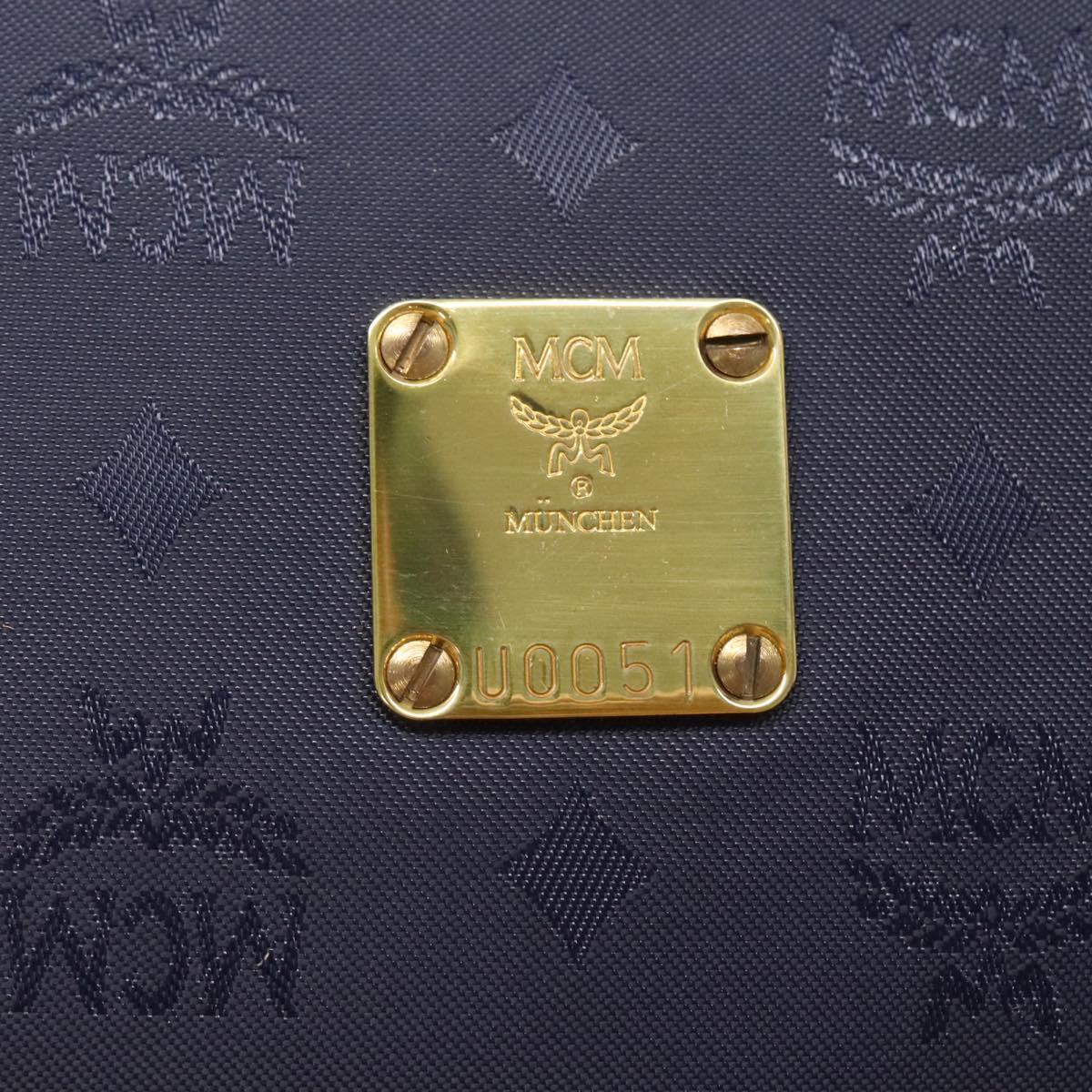 MCM Logogram Vicetos Shoulder Bag Nylon Navy Gold Auth 127085
