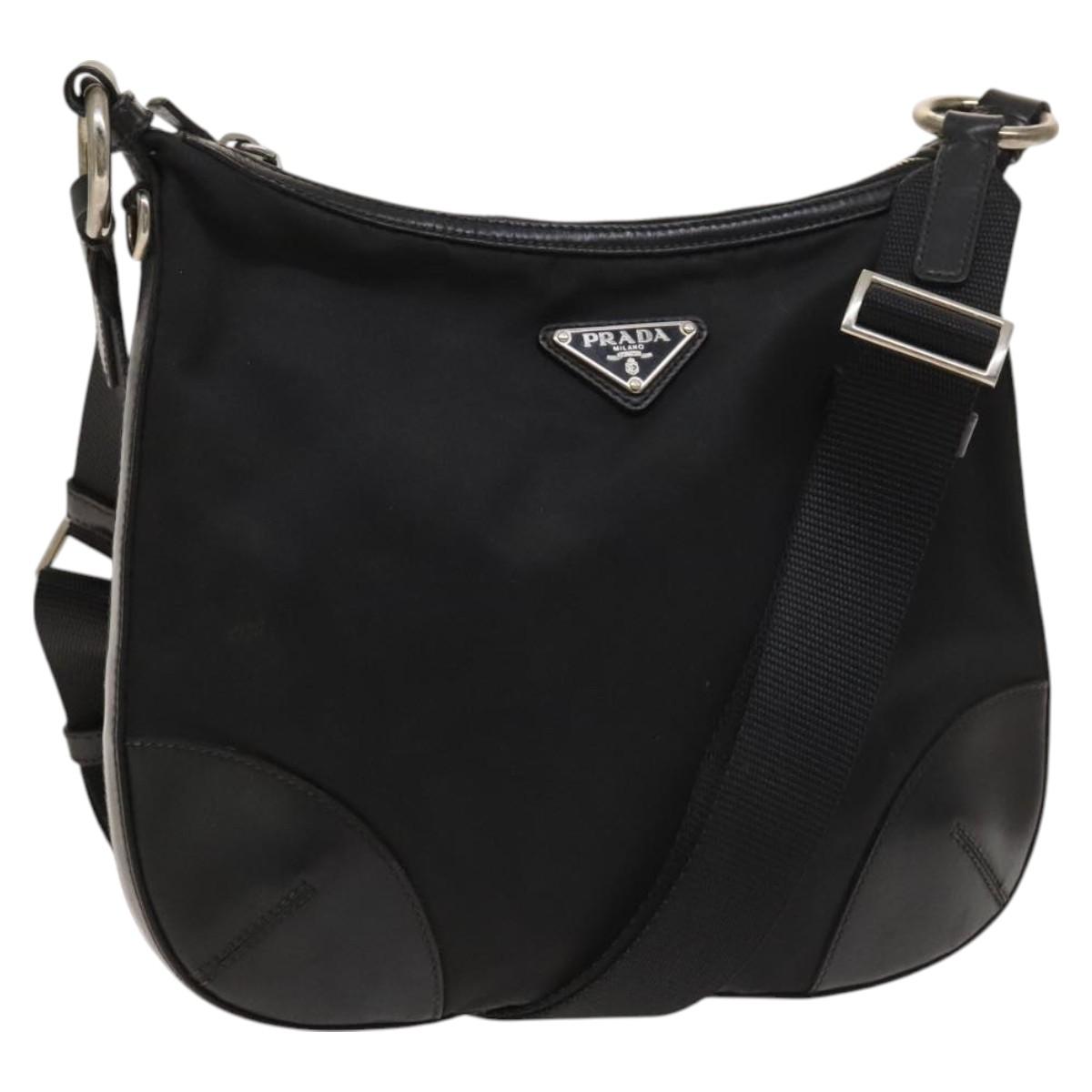 PRADA Shoulder Bag Nylon Black Silver Auth 127117