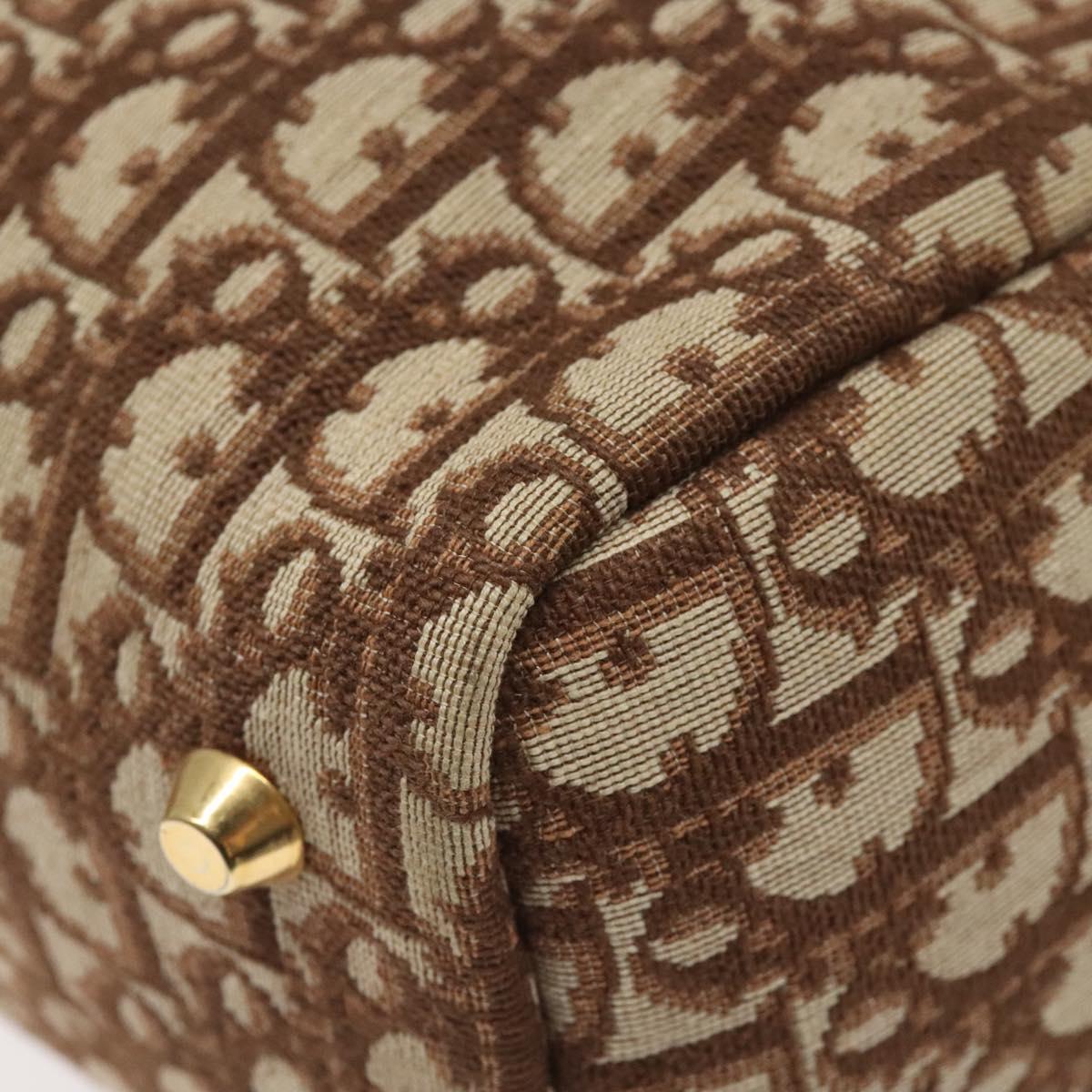 Christian Dior Trotter Canvas Hand Bag Beige Gold Auth 127152