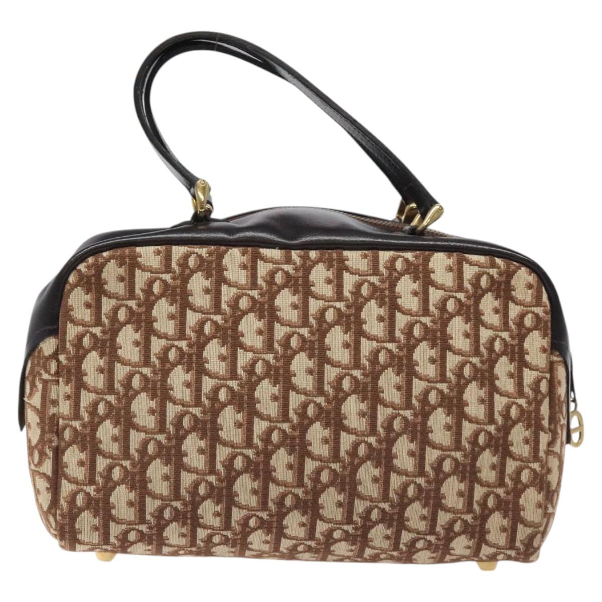 Christian Dior Trotter Canvas Hand Bag Beige Gold Auth 127152
