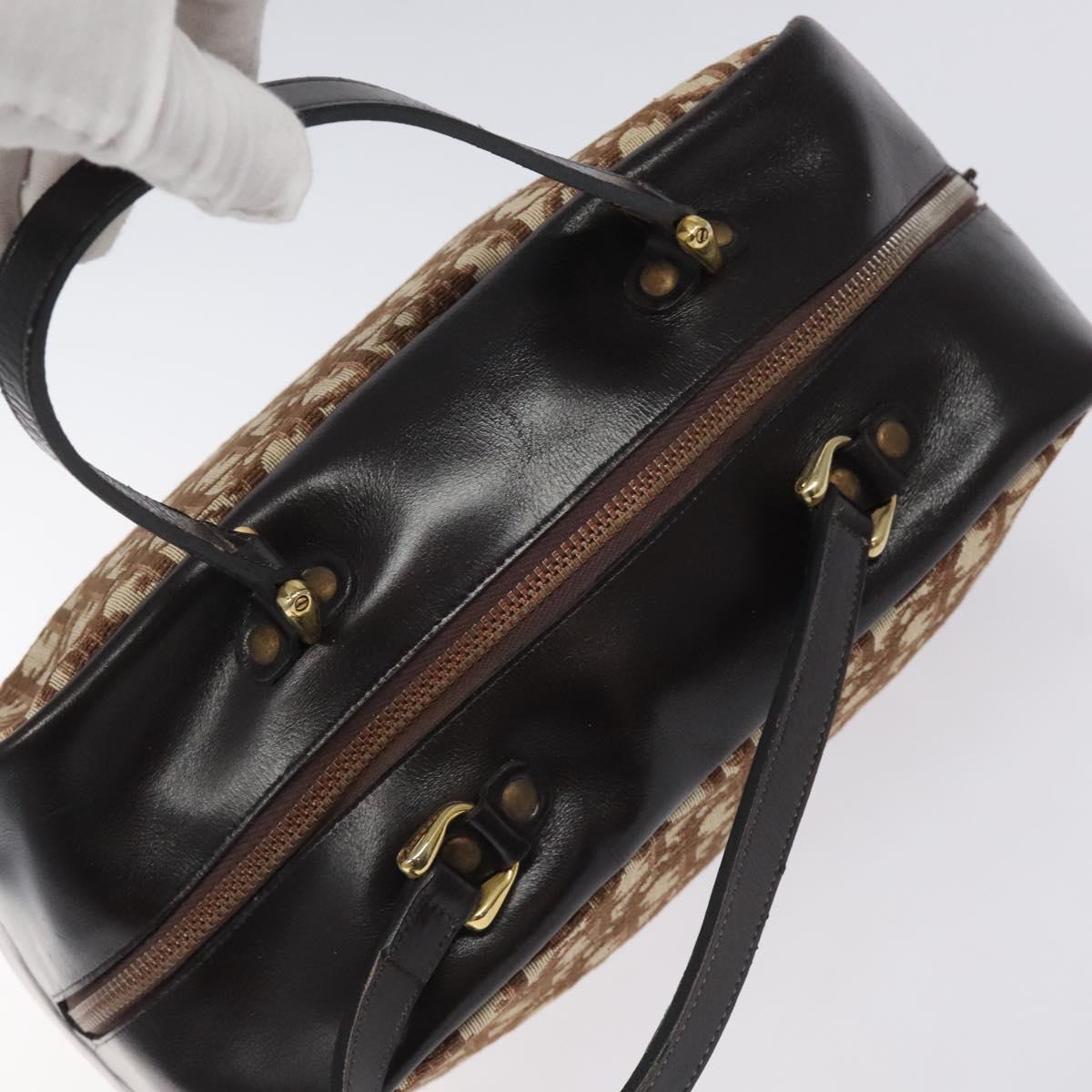 Christian Dior Trotter Canvas Hand Bag Beige Gold Auth 127152