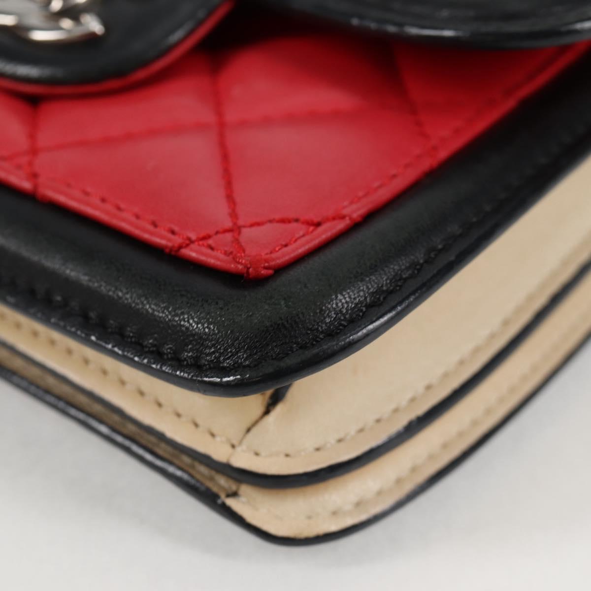 CHANEL Matelasse Chain Shoulder Bag Lamb Skin Red Silver CC Auth 127167SAM