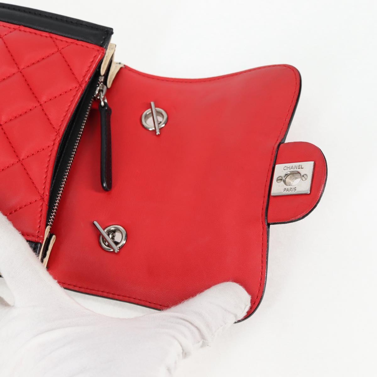 CHANEL Matelasse Chain Shoulder Bag Lamb Skin Red Silver CC Auth 127167SAM