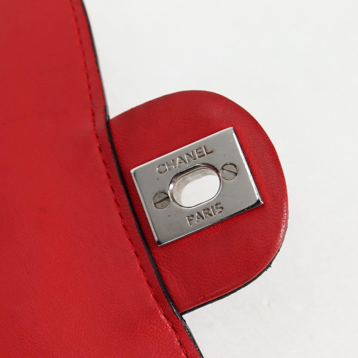 CHANEL Matelasse Chain Shoulder Bag Lamb Skin Red Silver CC Auth 127167SAM