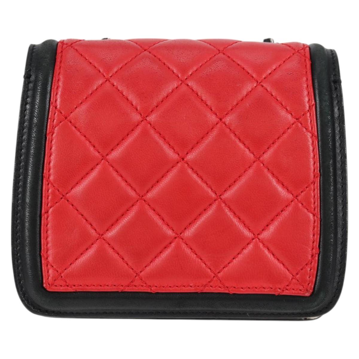 CHANEL Matelasse Chain Shoulder Bag Lamb Skin Red Silver CC Auth 127167SAM