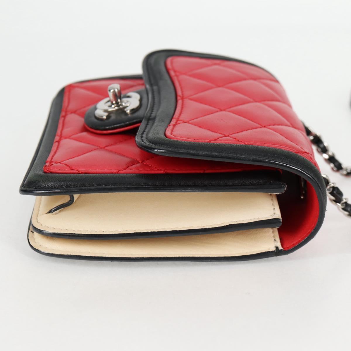 CHANEL Matelasse Chain Shoulder Bag Lamb Skin Red Silver CC Auth 127167SAM