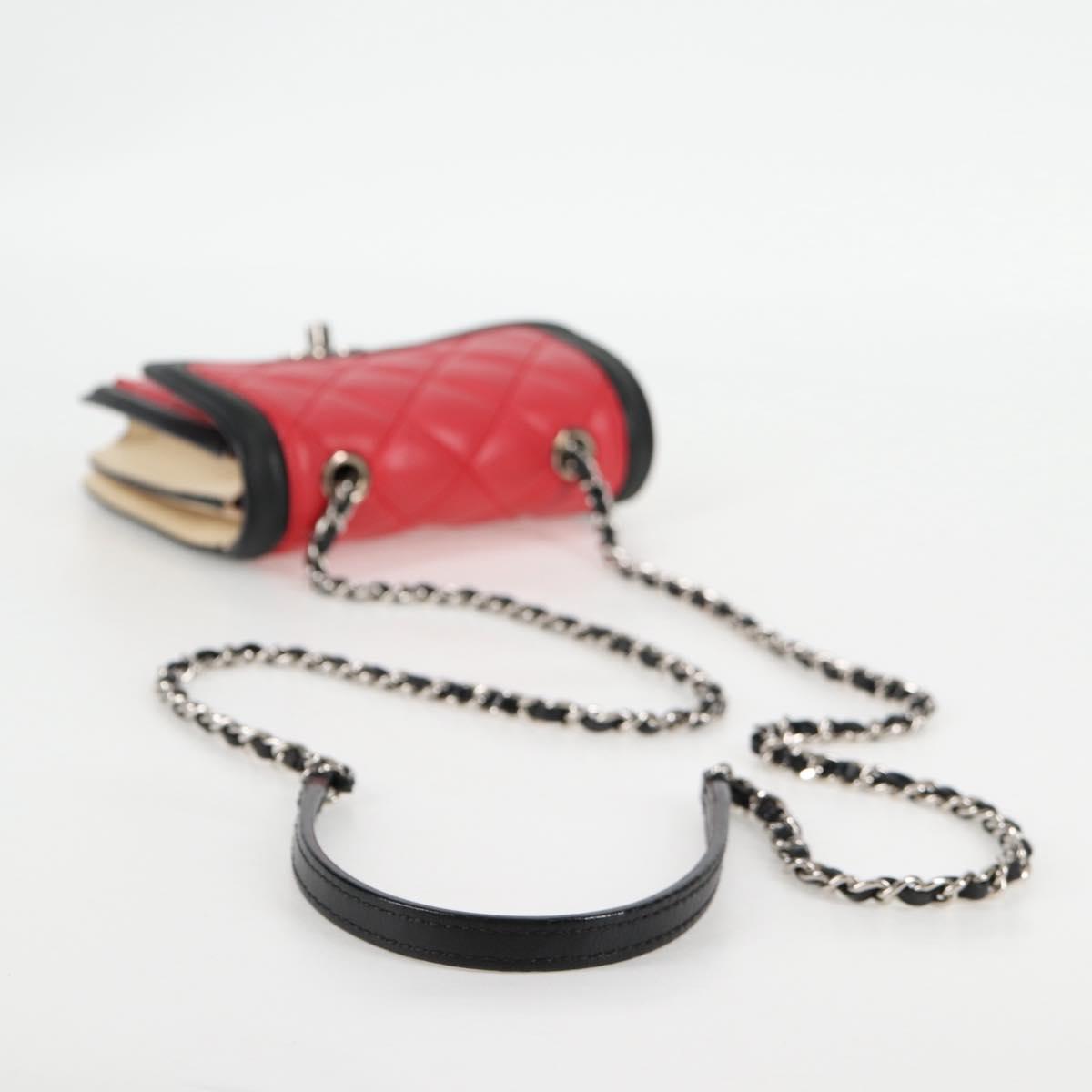 CHANEL Matelasse Chain Shoulder Bag Lamb Skin Red Silver CC Auth 127167SAM