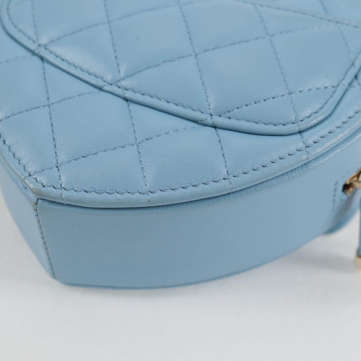 CHANEL Matelasse Chain Shoulder Bag Lamb Skin Blue Gold CC Auth 127168SM