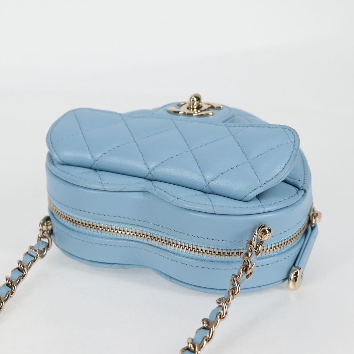 CHANEL Matelasse Chain Shoulder Bag Lamb Skin Blue Gold CC Auth 127168SM