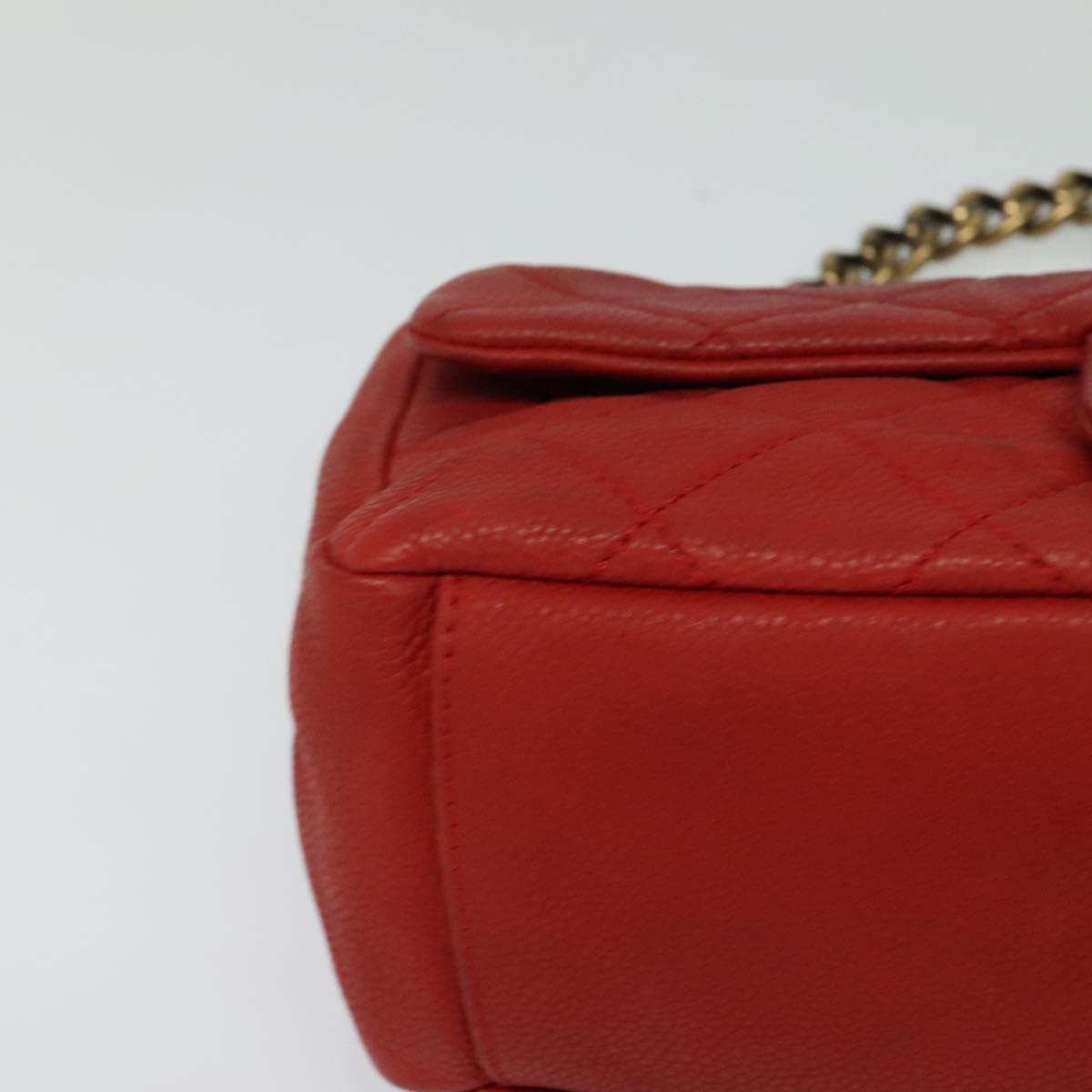 CHANEL Matelasse Chain Shoulder Bag Caviar Skin Red CC Auth 127170