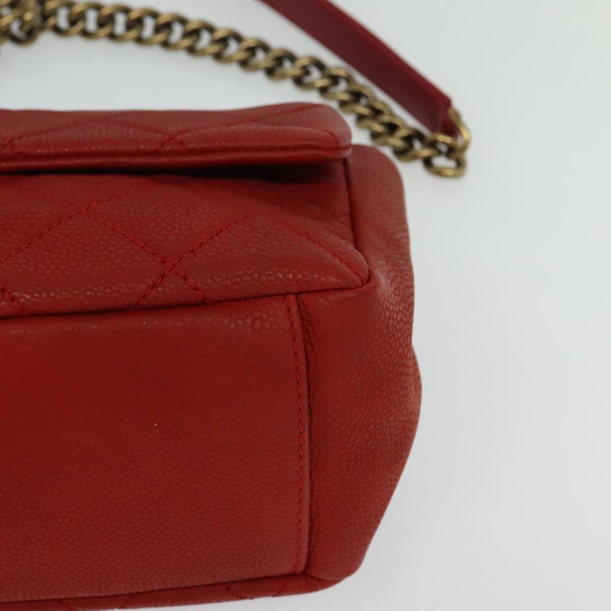 CHANEL Matelasse Chain Shoulder Bag Caviar Skin Red CC Auth 127170