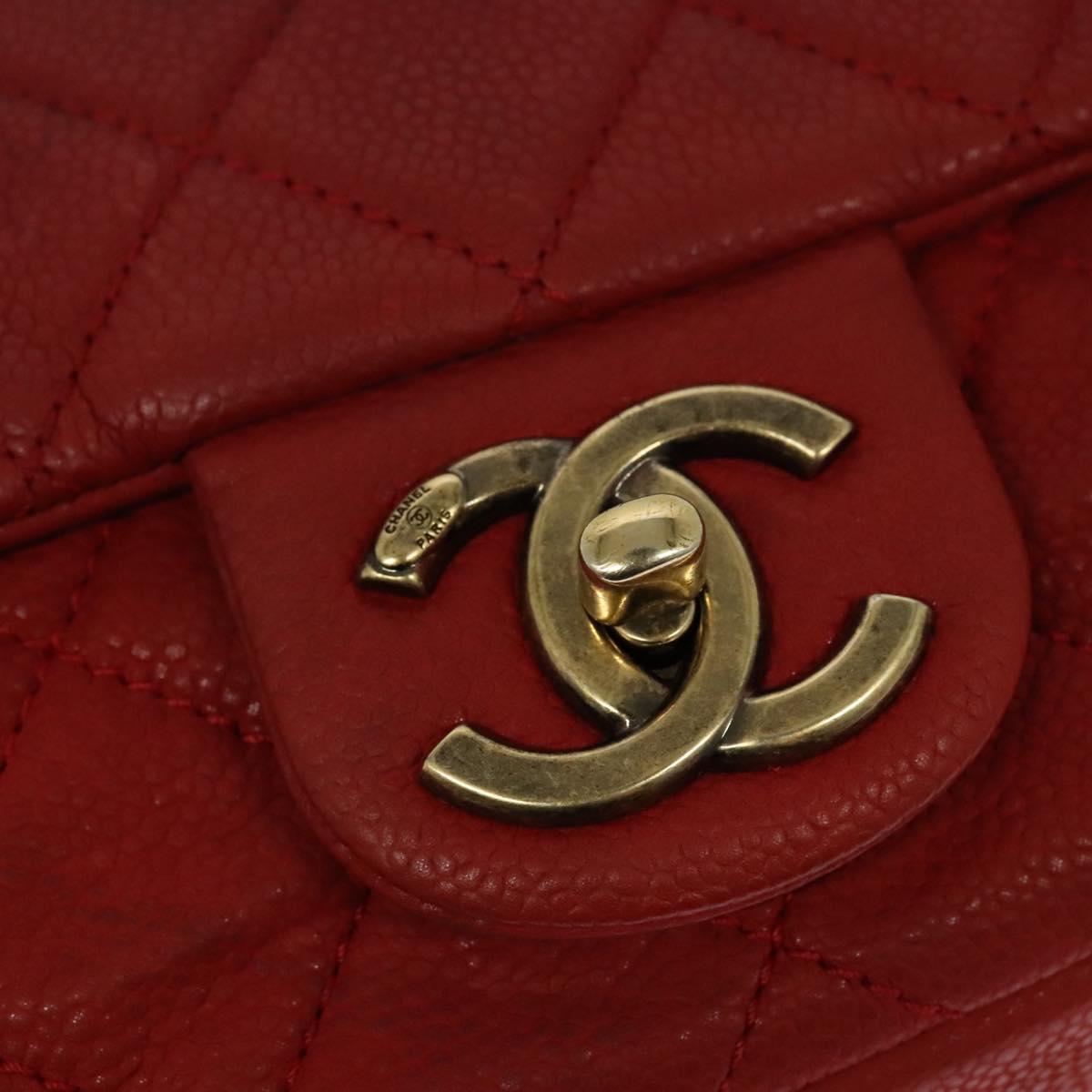 CHANEL Matelasse Chain Shoulder Bag Caviar Skin Red CC Auth 127170