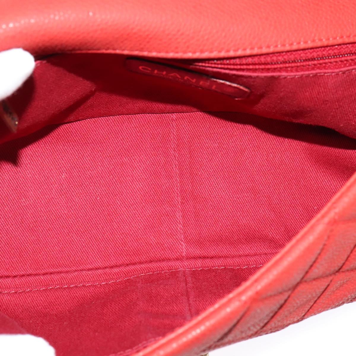 CHANEL Matelasse Chain Shoulder Bag Caviar Skin Red CC Auth 127170