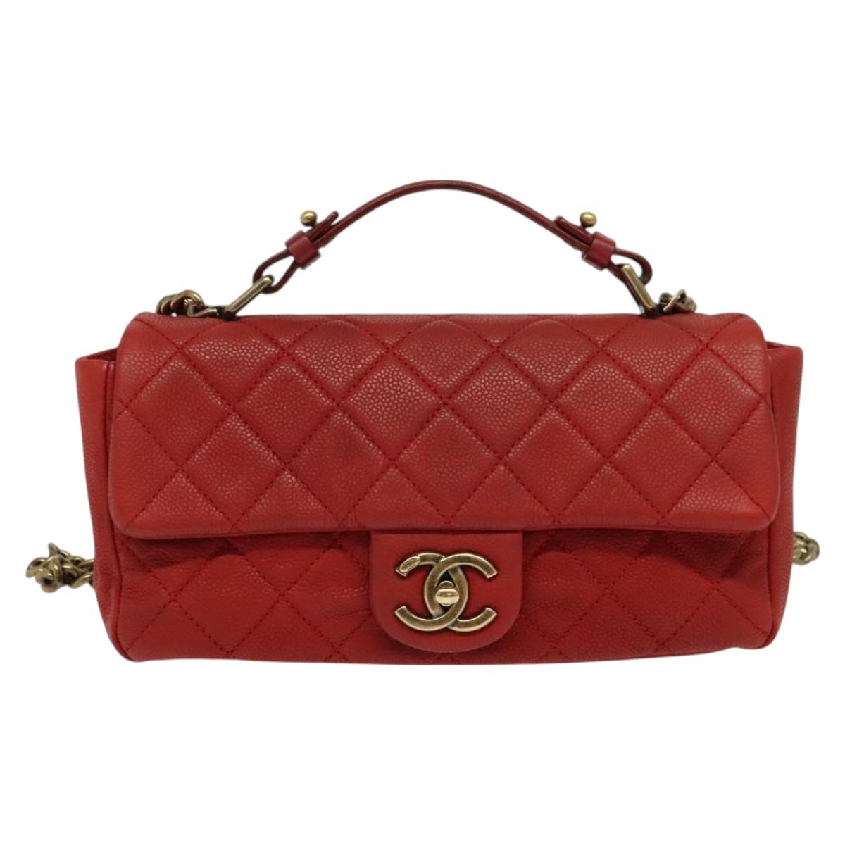CHANEL Matelasse Chain Shoulder Bag Caviar Skin Red CC Auth 127170