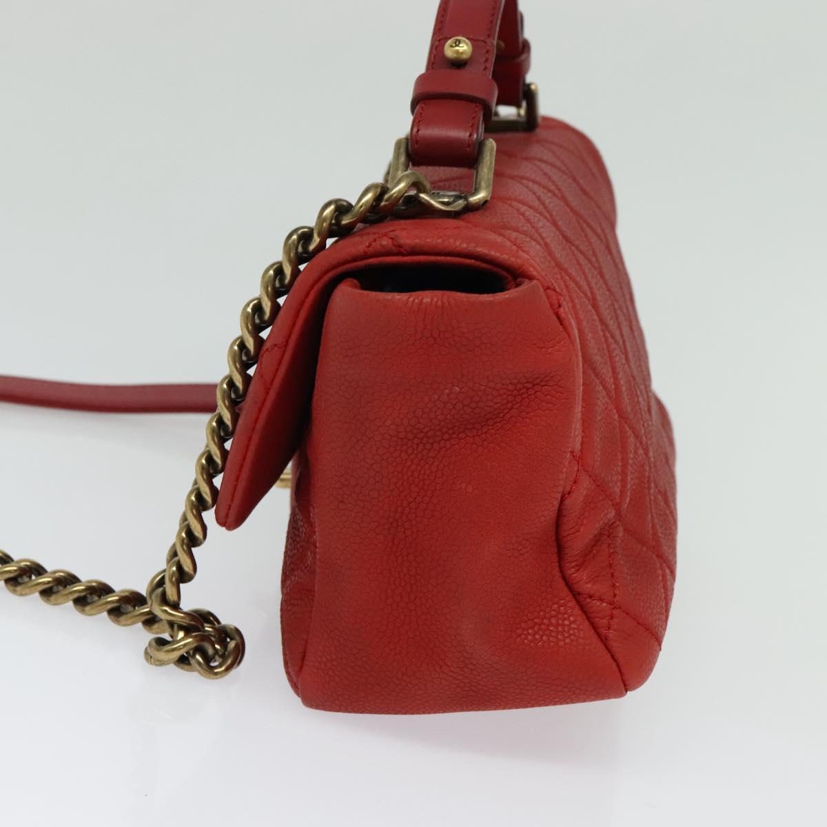 CHANEL Matelasse Chain Shoulder Bag Caviar Skin Red CC Auth 127170