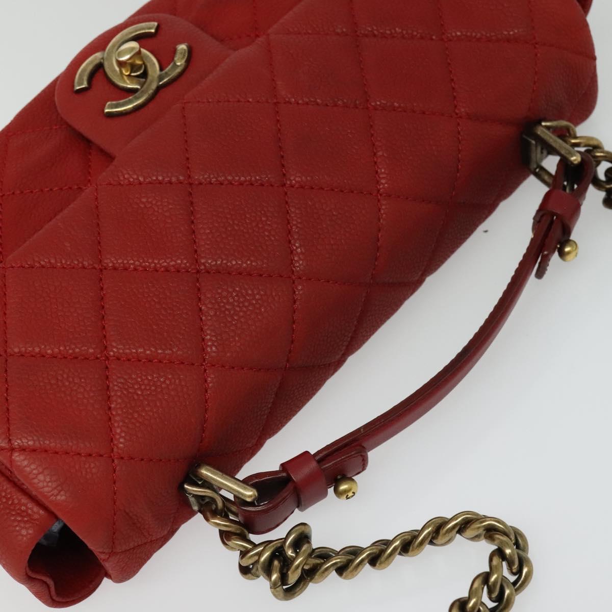 CHANEL Matelasse Chain Shoulder Bag Caviar Skin Red CC Auth 127170