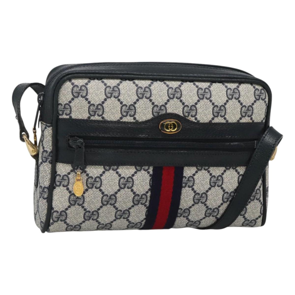 GUCCI GG Supreme Sherry Line Shoulder Bag PVC Navy Gold 010 378 Auth 127173
